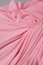 Serena One Shoulder Draped Pink Mesh Ruched Mini Dress Avalabel