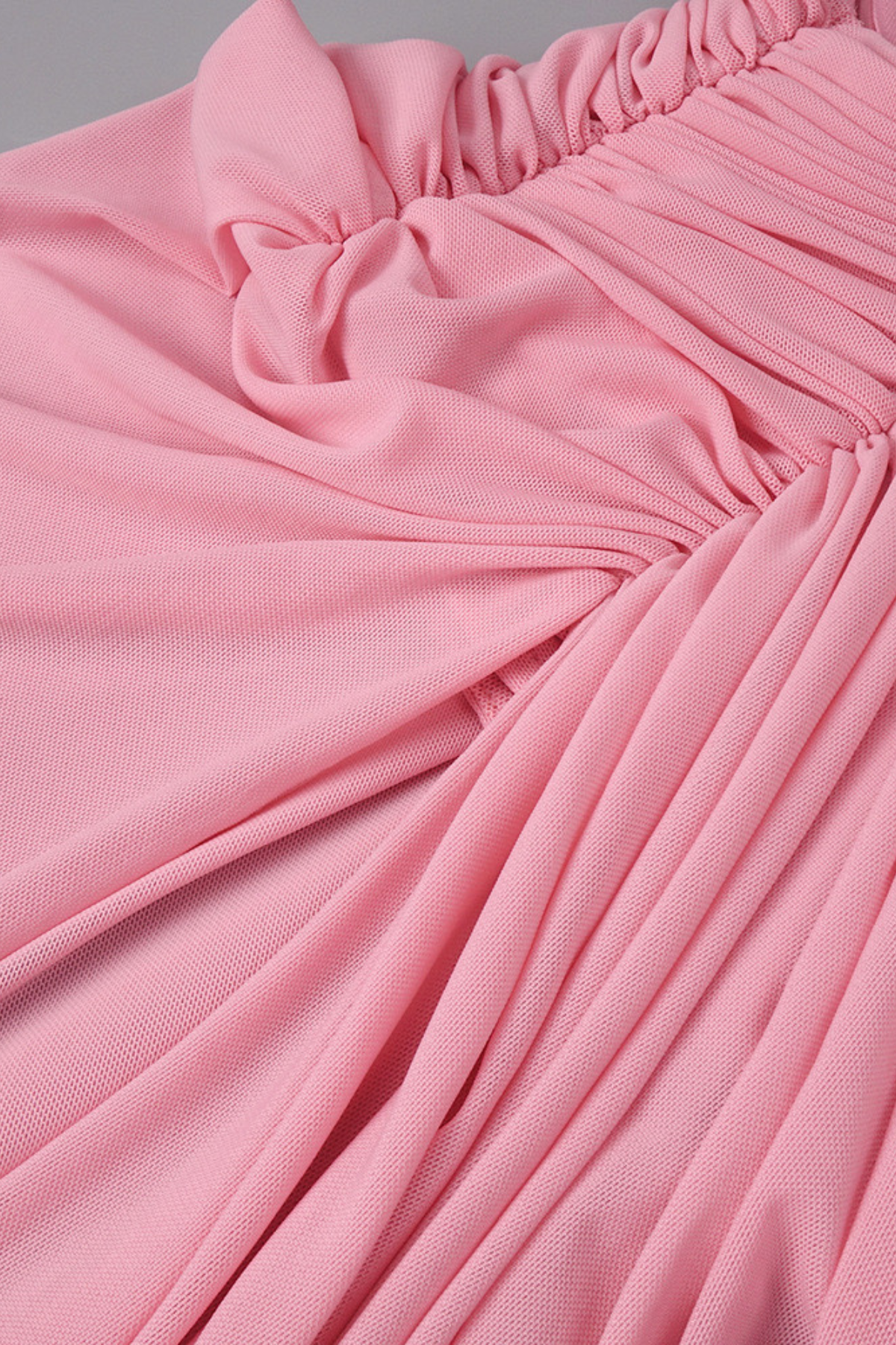 Serena One Shoulder Draped Pink Mesh Ruched Mini Dress Avalabel