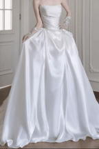 Tracy Strapless Satin Pleated Ball Gown Wedding Dress Avalabel