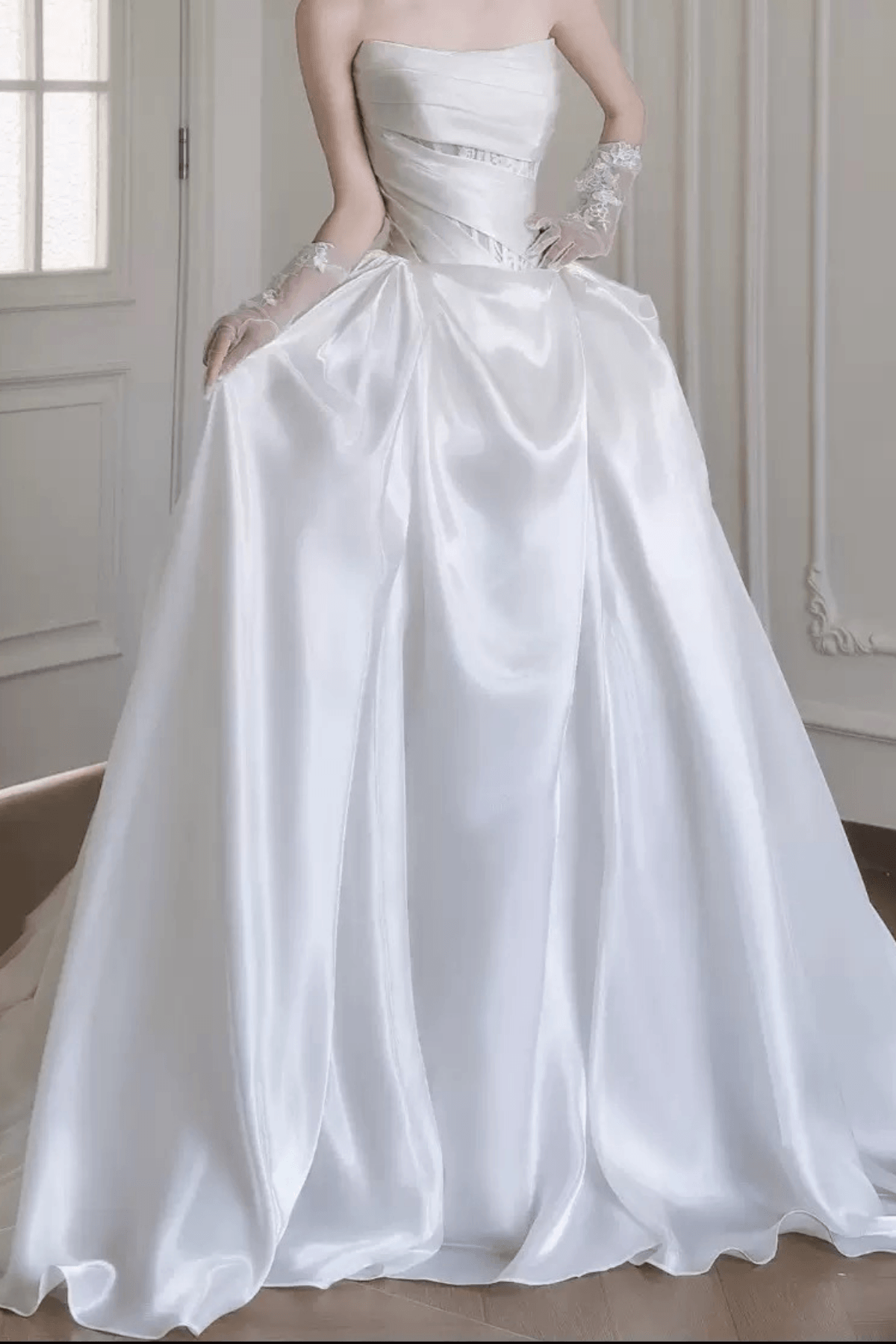 Tracy Strapless Satin Pleated Ball Gown Wedding Dress Avalabel