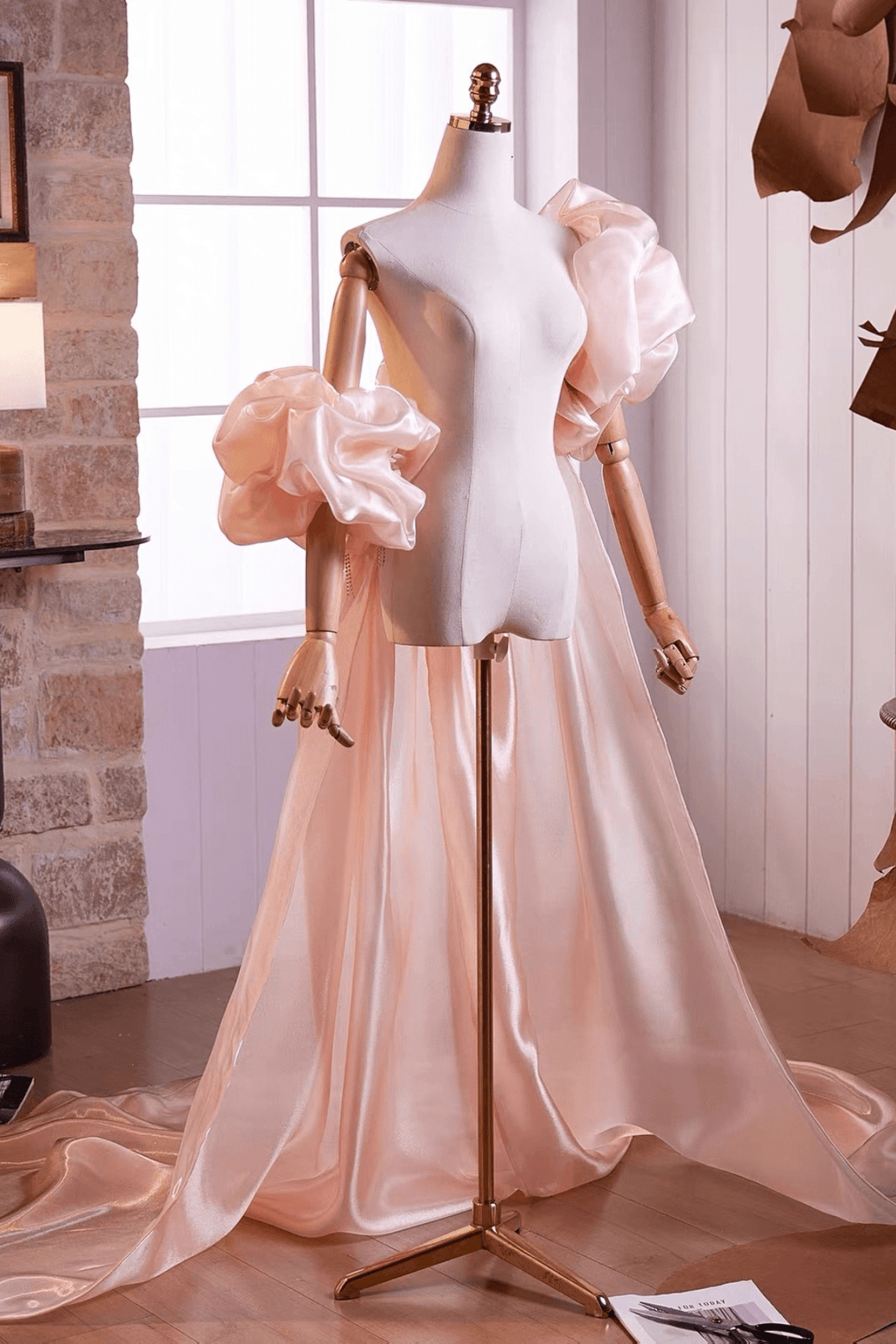 Blush Satin Oversized Puff Shoulder Shawl Cape Avalabel