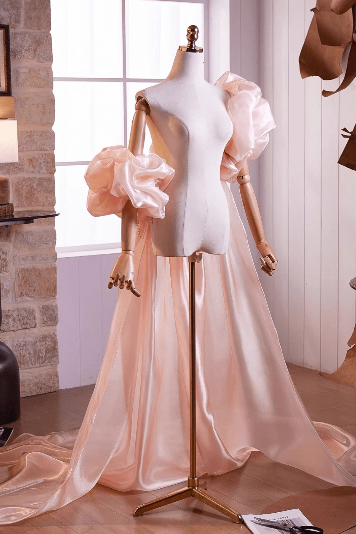 Blush Satin Oversized Puff Shoulder Shawl Cape Avalabel
