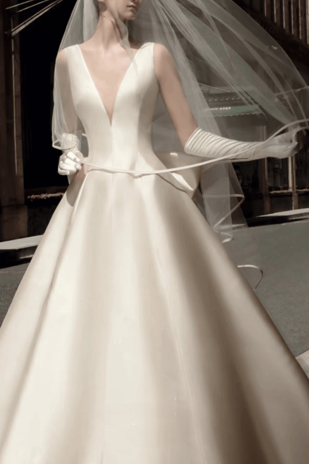 Teresa Ivory Satin Deep V Ball Gown Wedding Dress Avalabel