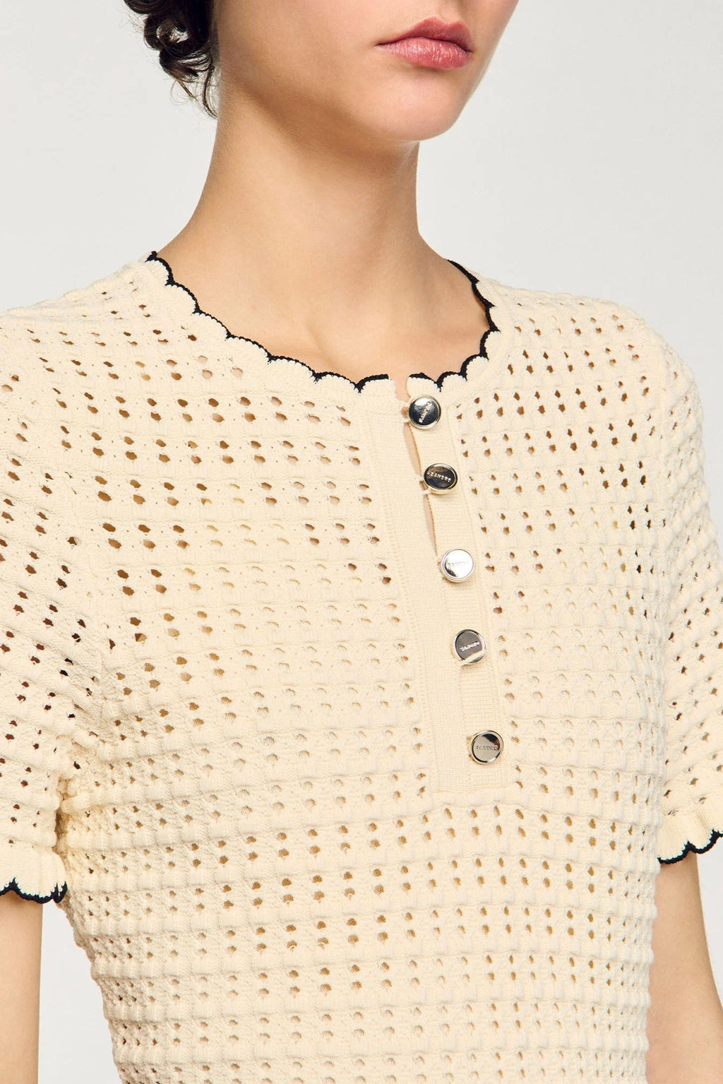 Simona Hollow Knit Mini Dress in Apricot Soraya