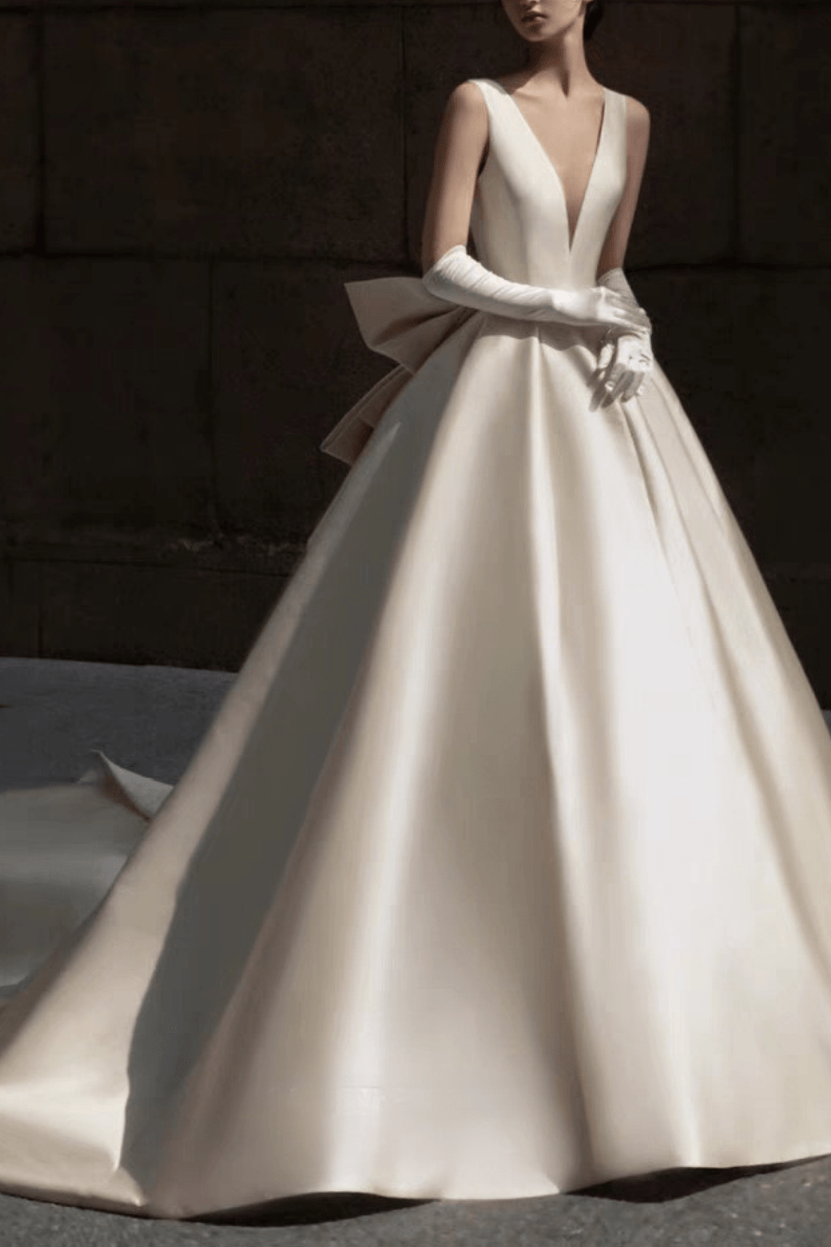 Teresa Ivory Satin Deep V Ball Gown Wedding Dress Avalabel