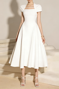 MYRNA SQUARE NECKLINE A-LINE MIDI DRESS Avalabel
