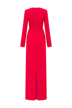 hilary red padded shoulder crystal embellished straight maxi dress Avalabel