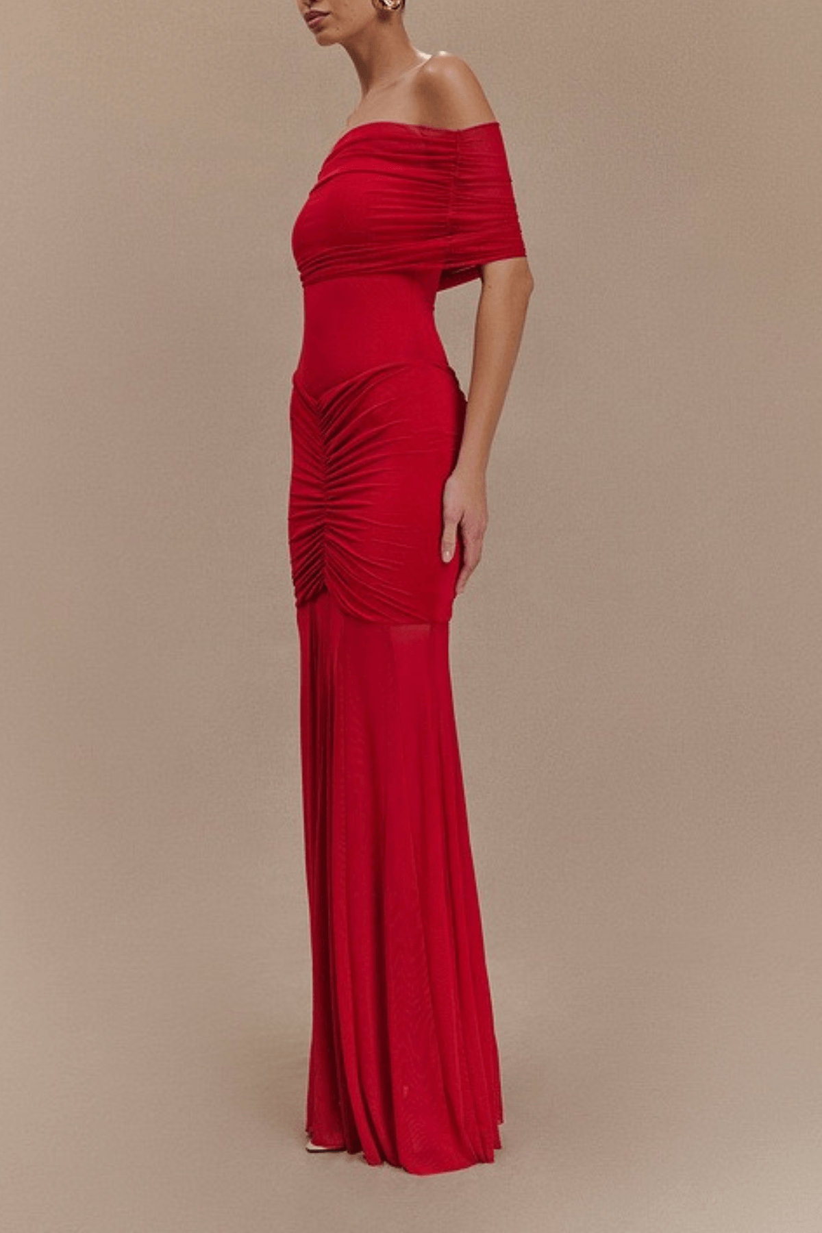 Eden Off Shoulder Ruched Mermaid Maxi Dress Avalabel