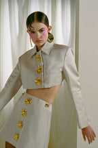 odelette Metal buttoned blazer skirt set in beige Avalabel