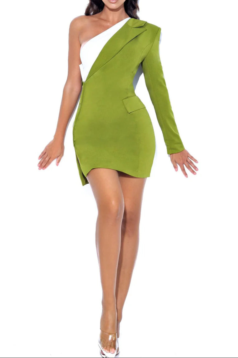 Olive One Sleeve Blazer Mini Dress