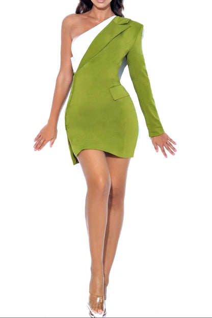 Olive One Sleeve Blazer Mini Dress