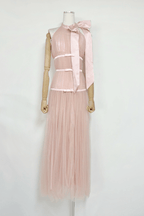 Zoe Pink Halter Bow Tulle Maxi Dress Avalabel