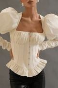 Winnie Cream Puff Sleeve Corset Peplum Top Avalabel
