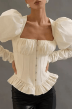 Winnie Cream Puff Sleeve Corset Peplum Top Avalabel