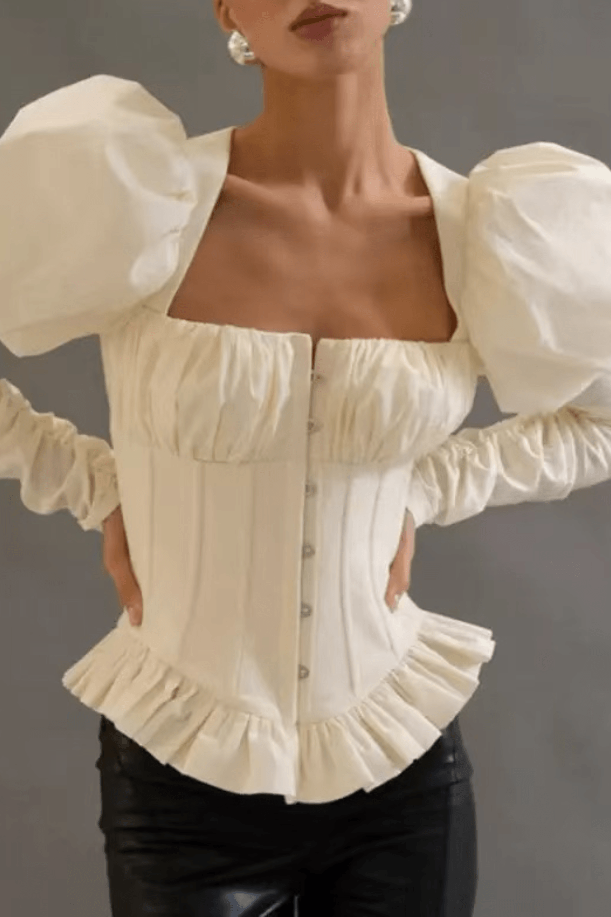 Winnie Cream Puff Sleeve Corset Peplum Top Avalabel