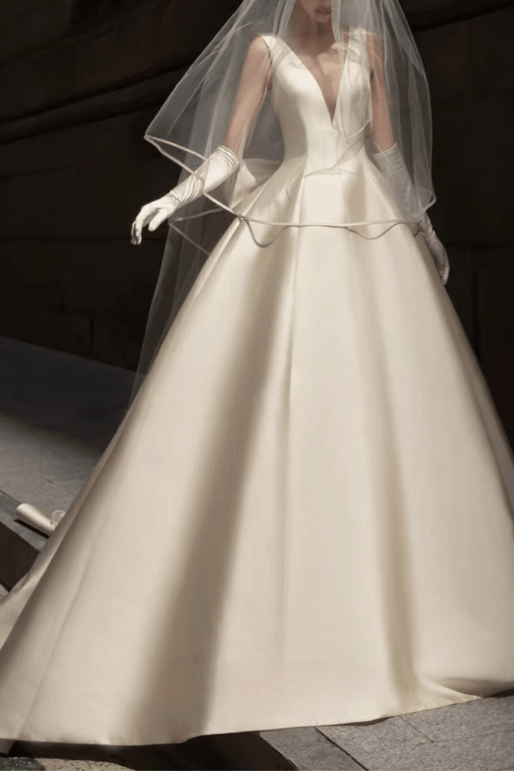 Teresa Ivory Satin Deep V Ball Gown Wedding Dress Avalabel