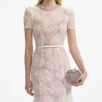 Tulle Lace Diamante Midi Dress in Beige Avalabel