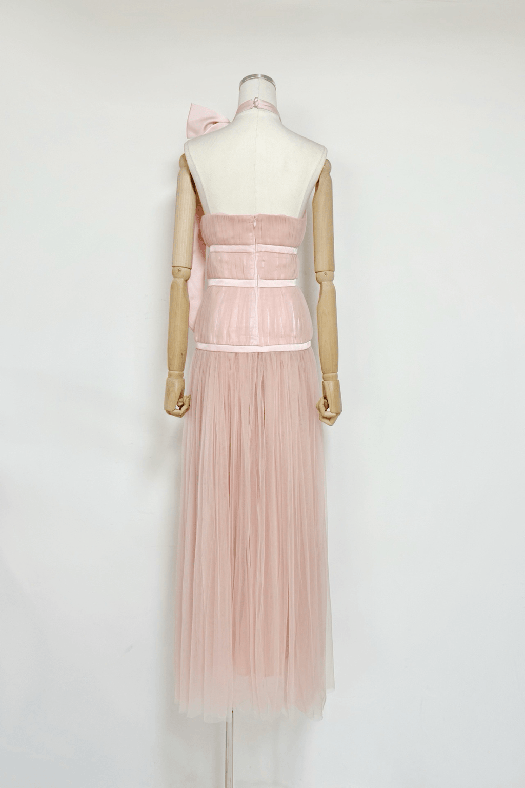 Zoe Pink Halter Bow Tulle Maxi Dress Avalabel