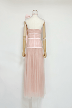 Zoe Pink Halter Bow Tulle Maxi Dress Avalabel