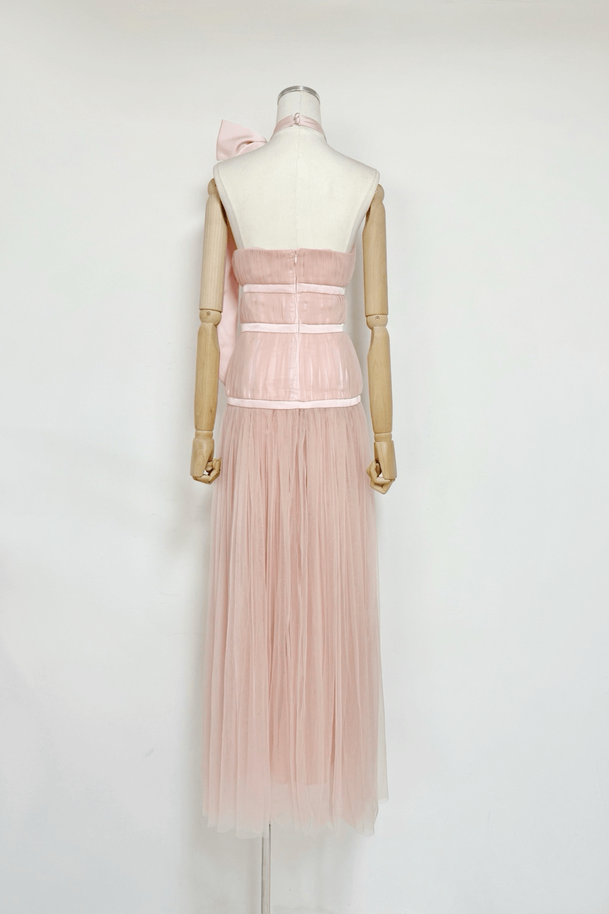Zoe Pink Halter Bow Tulle Maxi Dress Avalabel