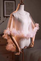 Pink 3D Floral Trim Sheer Tulle Shawl Avalabel