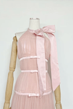 Zoe Pink Halter Bow Tulle Maxi Dress Avalabel