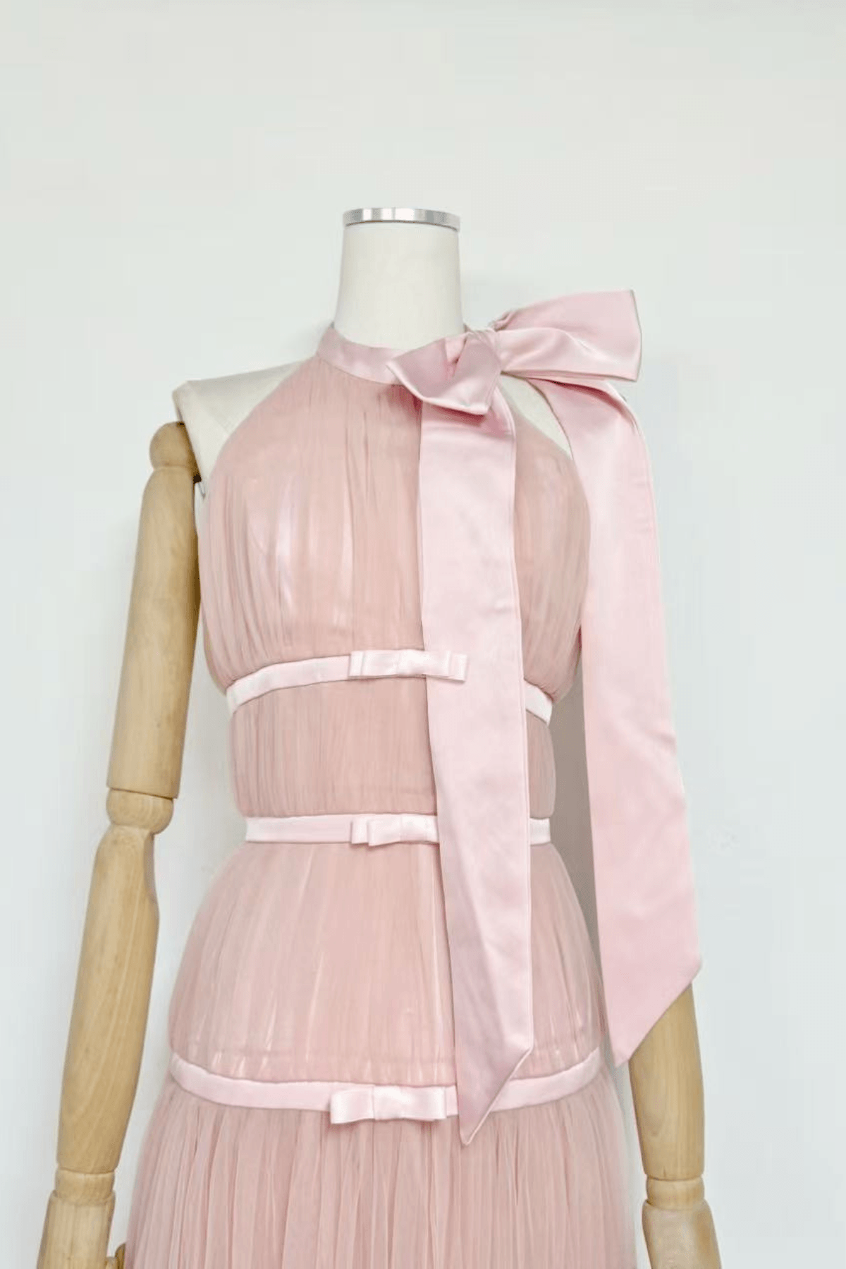 Zoe Pink Halter Bow Tulle Maxi Dress Avalabel