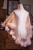 Pink 3D Floral Trim Sheer Tulle Shawl Avalabel