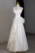 Strapless Satin Bow Accent A‑Line Wedding Dress Avalabel