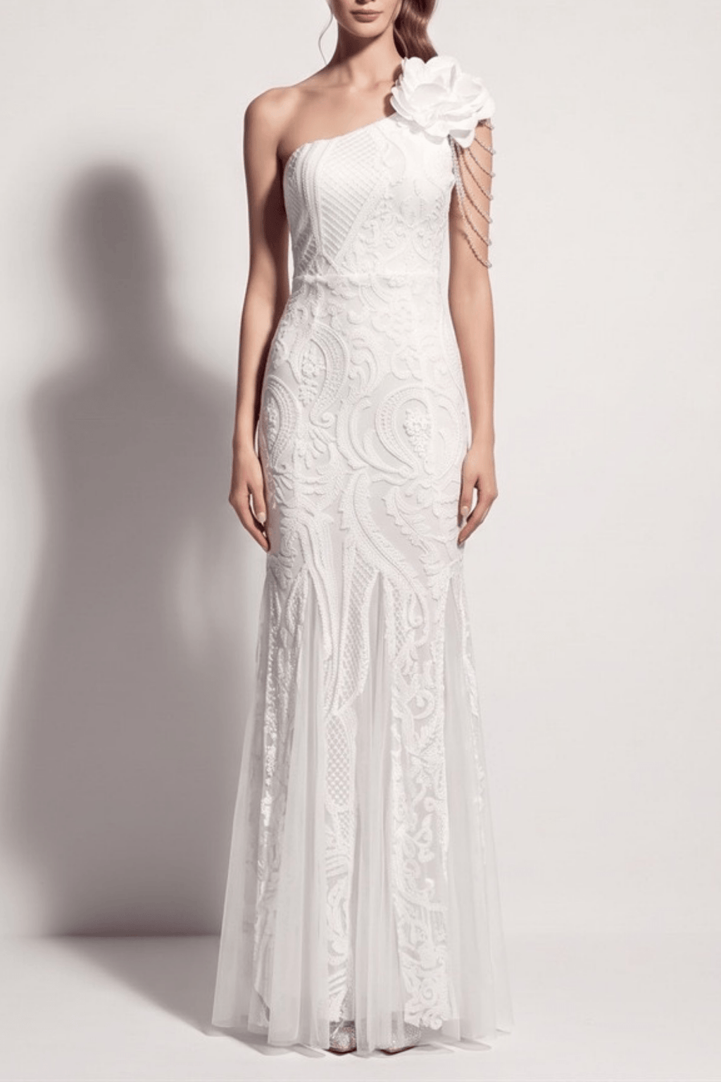 Adora One Shoulder White Lace Mermaid Maxi Dress Avalabel