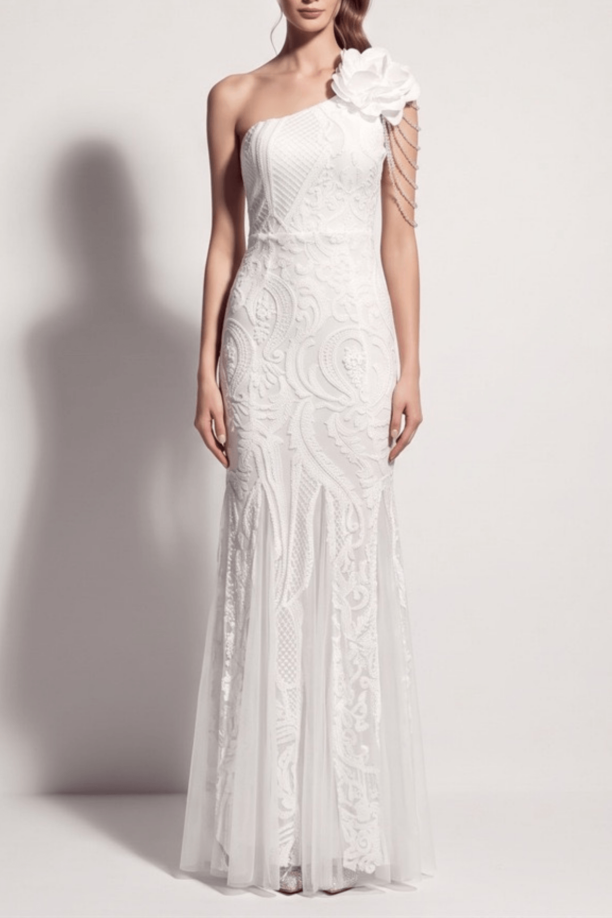 Adora One Shoulder White Lace Mermaid Maxi Dress Avalabel