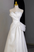 Strapless Satin Bow Accent A‑Line Wedding Dress Avalabel