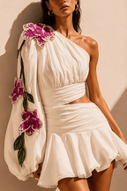 Jen 3D Floral Trim One Shoulder Two Piece Dress Avalabel