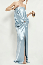Ruby Blue Strapless Draped Satin Dress Avalabel