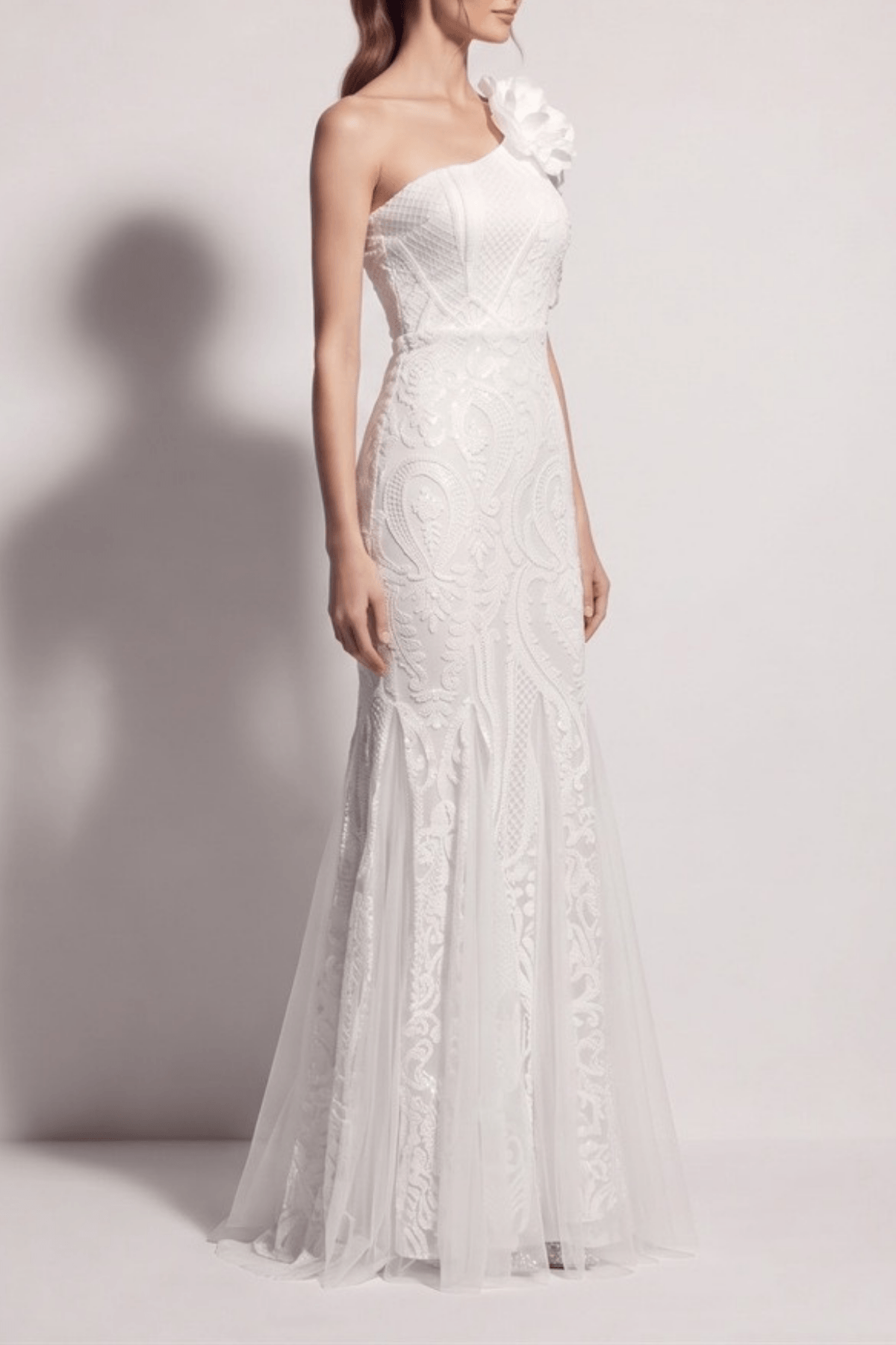 Adora One Shoulder White Lace Mermaid Maxi Dress Avalabel