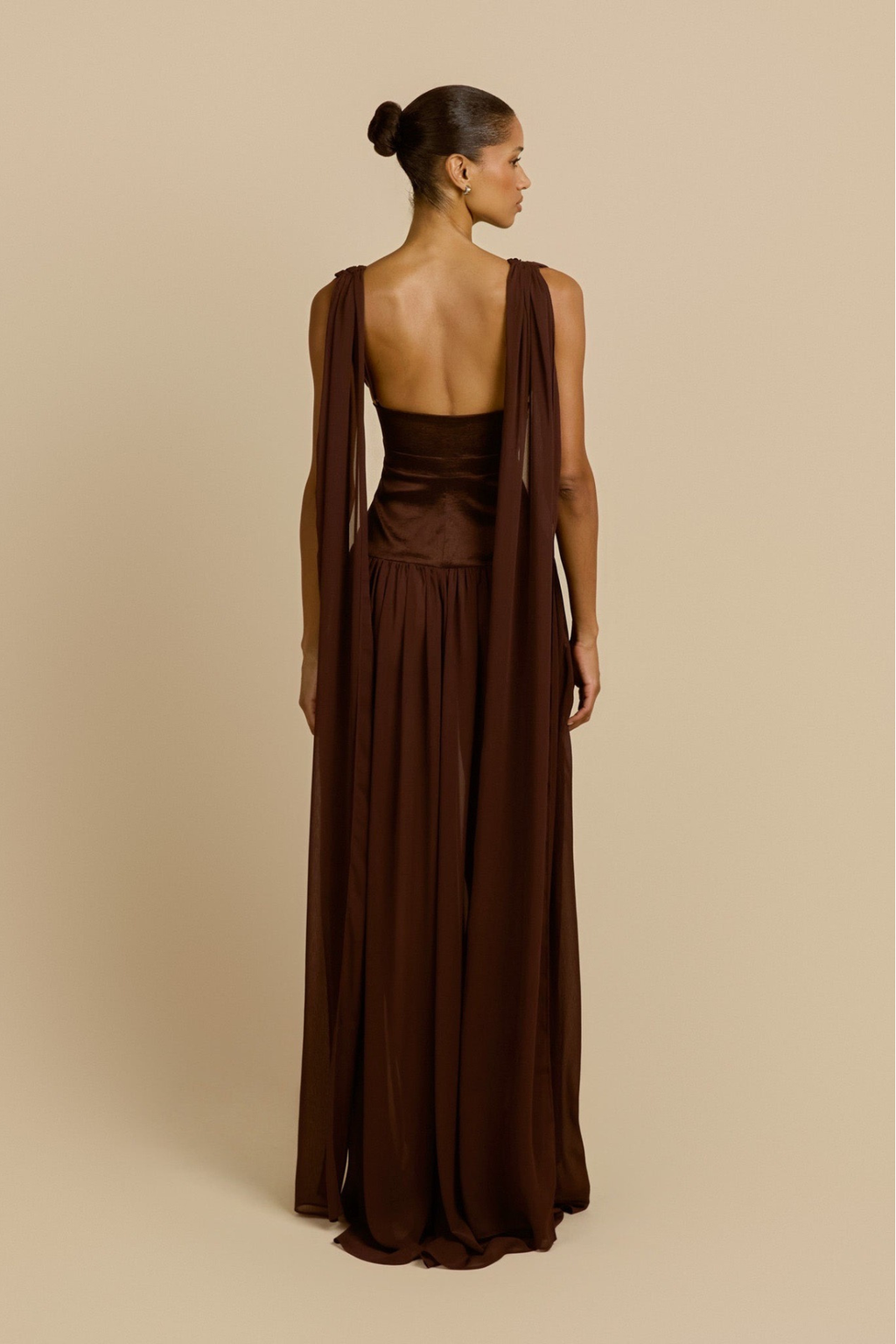 Lila Sleeveless Deep V Satin Waist Chiffon Flowy Maxi Dress Avalabel