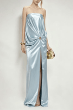 Ruby Blue Strapless Draped Satin Dress Avalabel