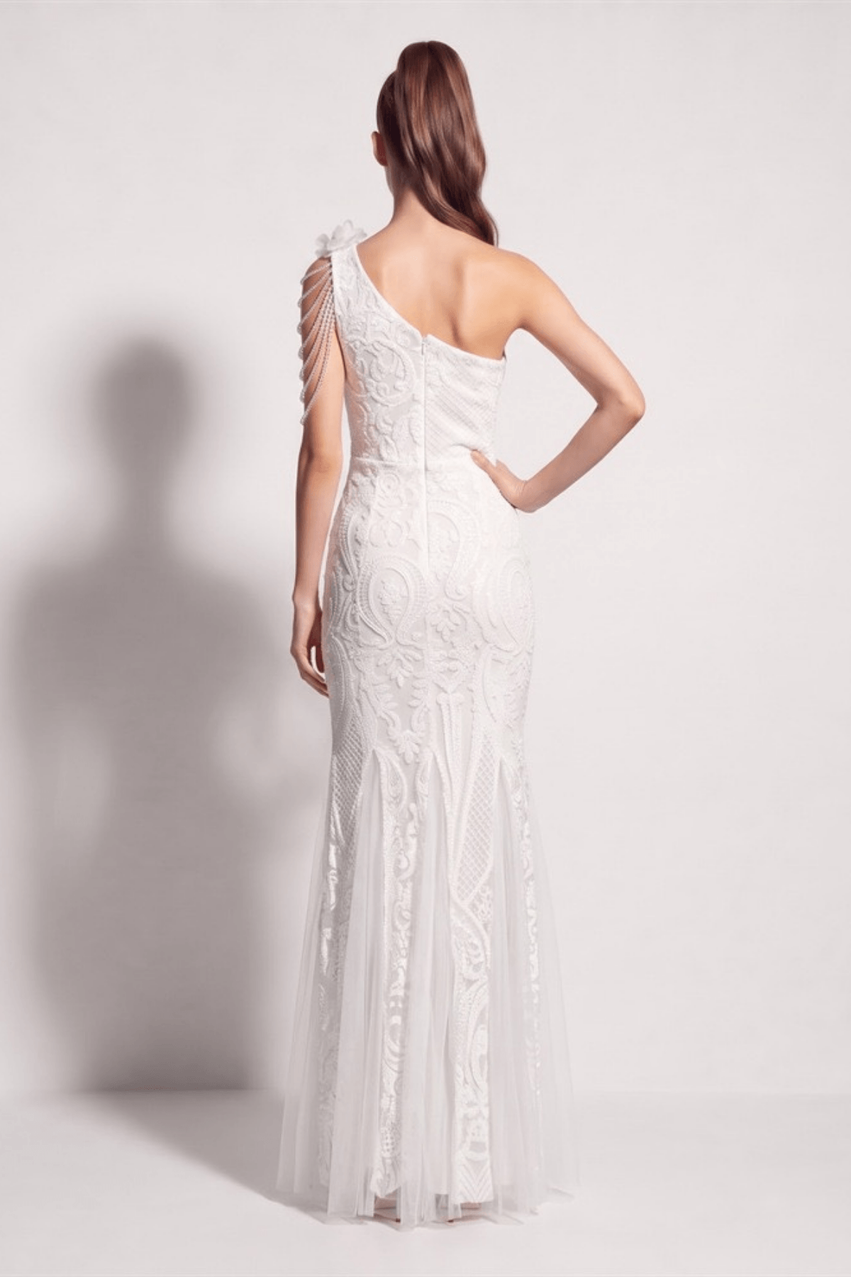 Adora One Shoulder White Lace Mermaid Maxi Dress Avalabel