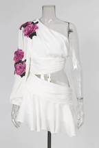 Jen 3D Floral Trim One Shoulder Two Piece Dress Avalabel