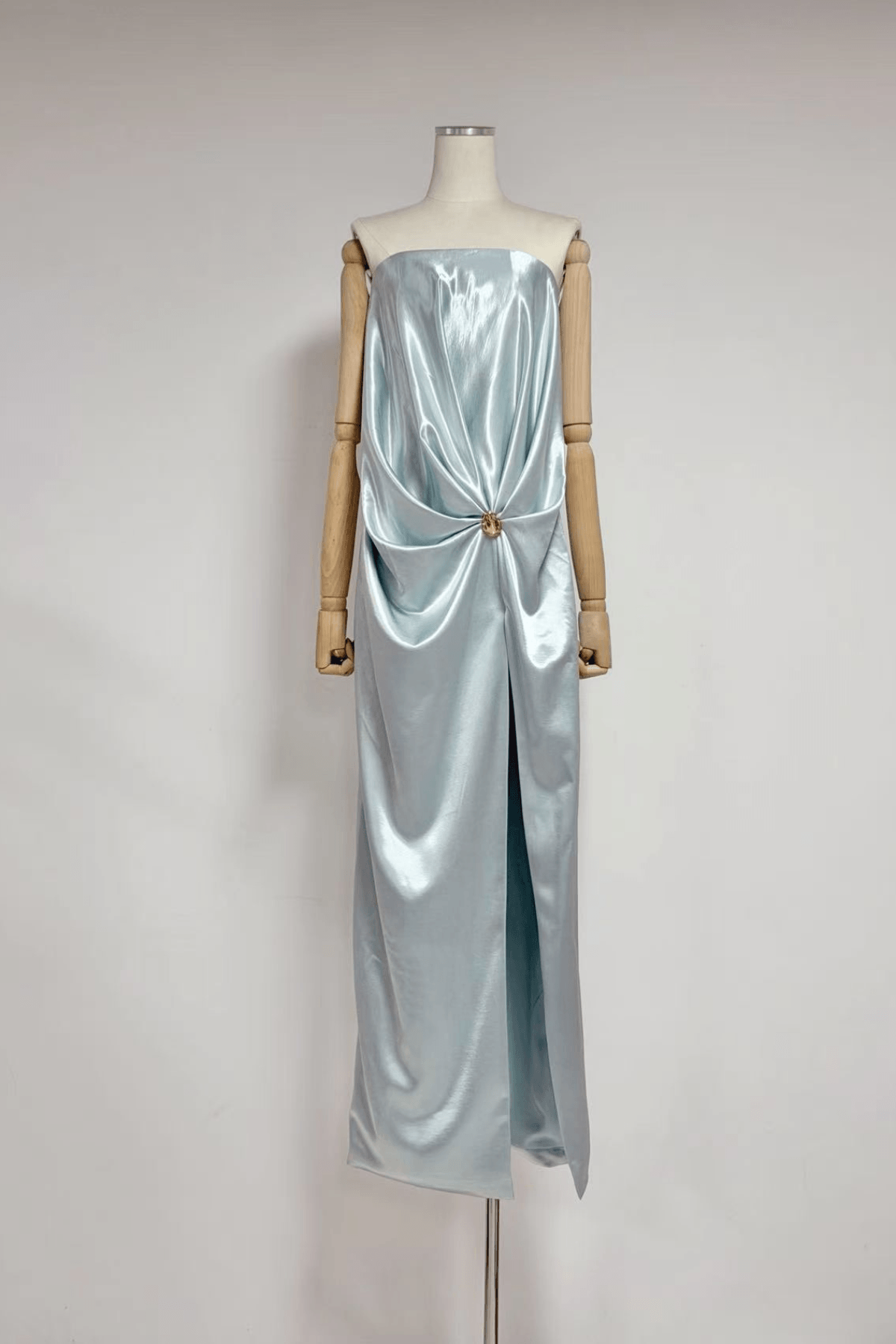 Ruby Blue Strapless Draped Satin Dress Avalabel