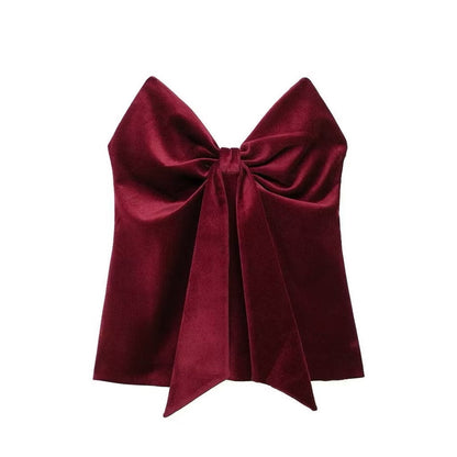 Milan Velvet Top In Wine Red
