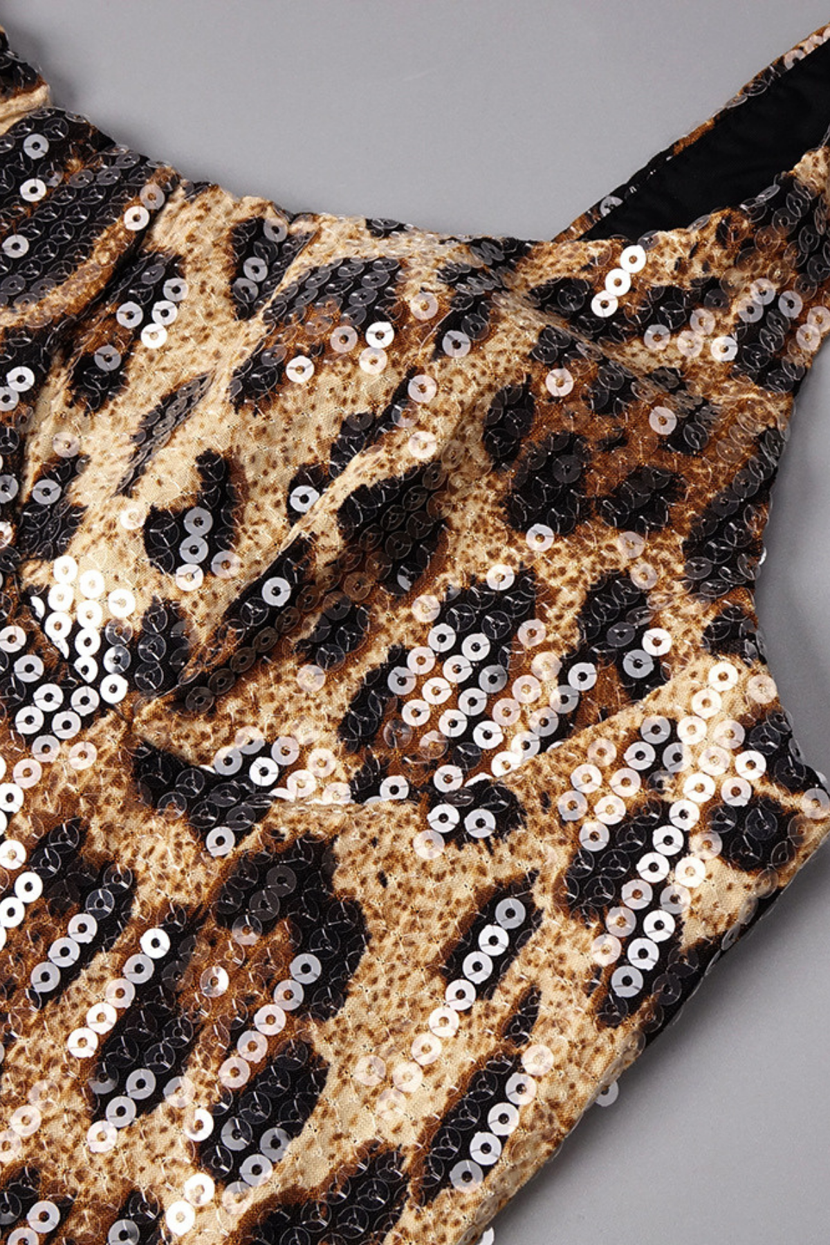 Olivia Leopard Print Sequin Gown with Black Sheer Cape Avalabel