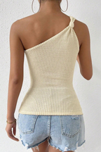 Laney Cream Waffle Textured One Shoulder Slim Fit Knit Cami Top Avalabel