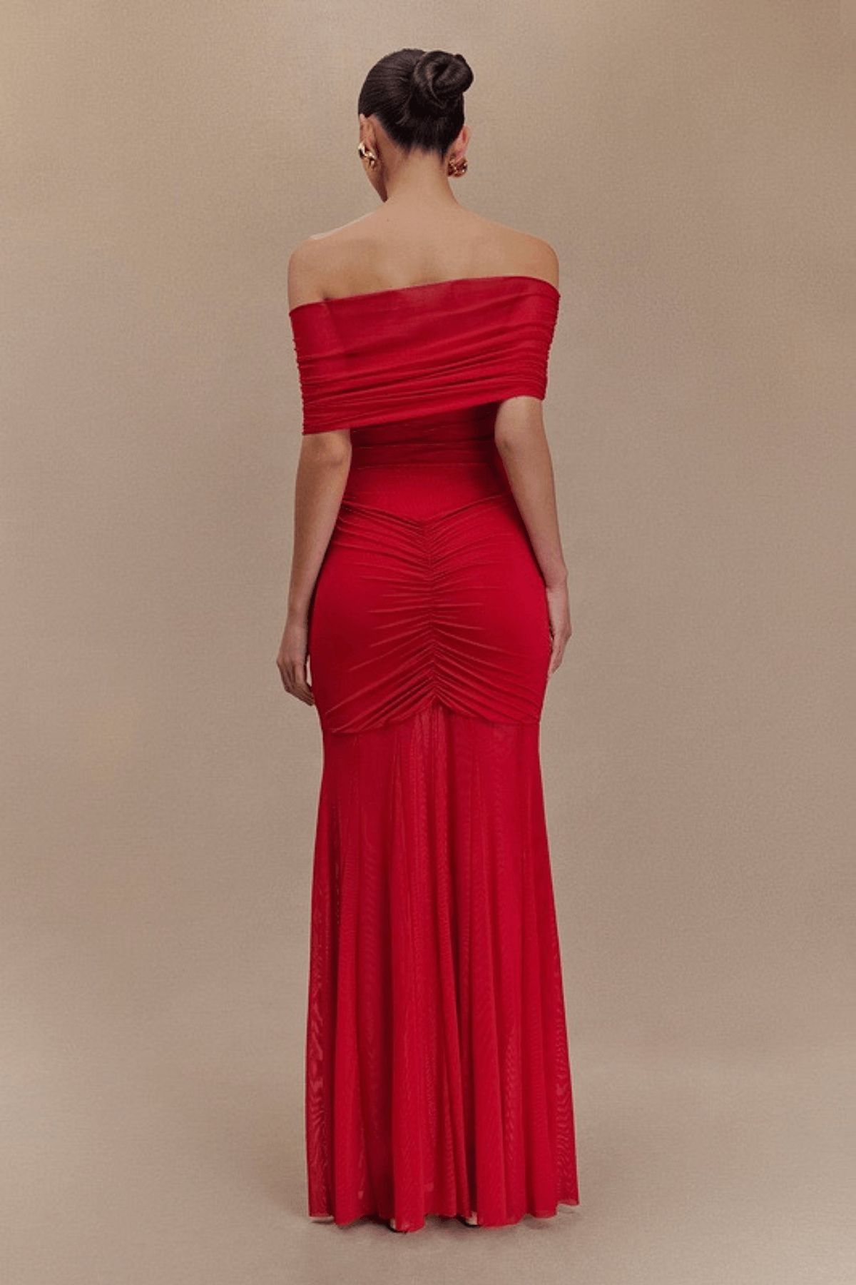 Eden Off Shoulder Ruched Mermaid Maxi Dress Avalabel