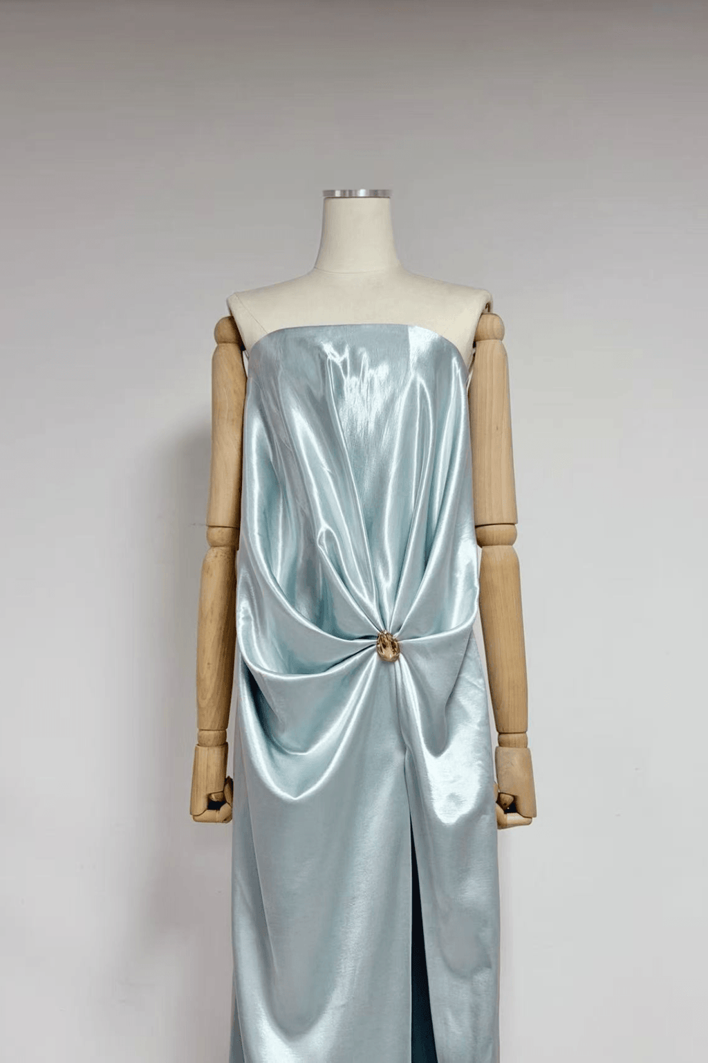 Ruby Blue Strapless Draped Satin Dress Avalabel
