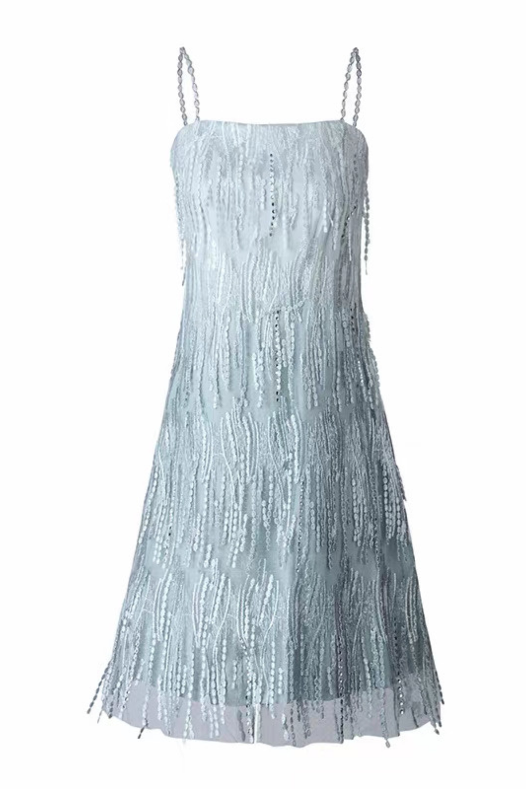Clara Crystal Bead Fringe Chain Strap Spaghetti Strap Mini Dress Avalabel