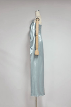 Ruby Blue Strapless Draped Satin Dress Avalabel