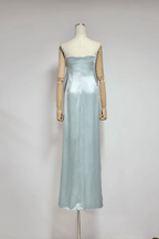 Ruby Blue Strapless Draped Satin Dress Avalabel