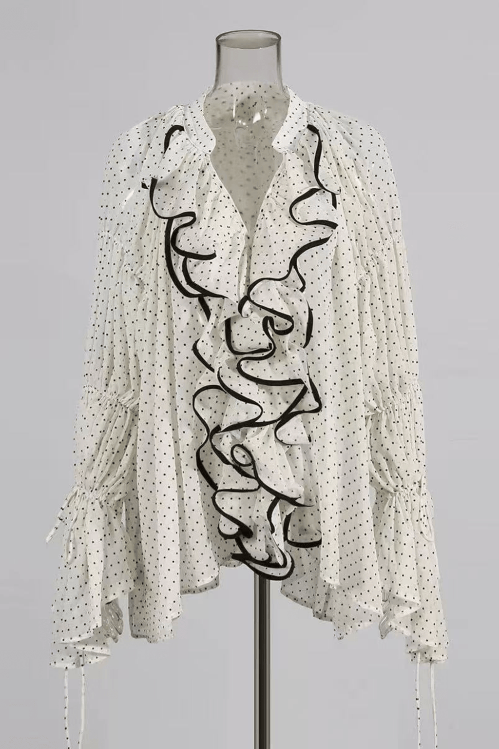 Ellie White Polka Dot Ruffled Bell Long Sleeve Blouse Avalabel