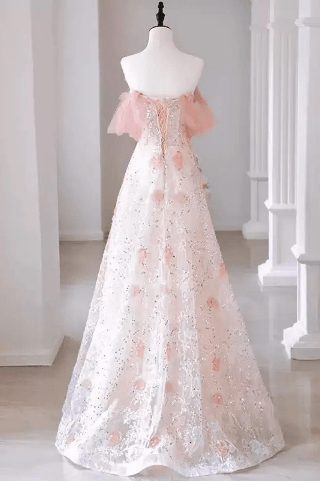 Verna Off‑Shoulder Pink 3D Floral Tulle Dress Avalabel